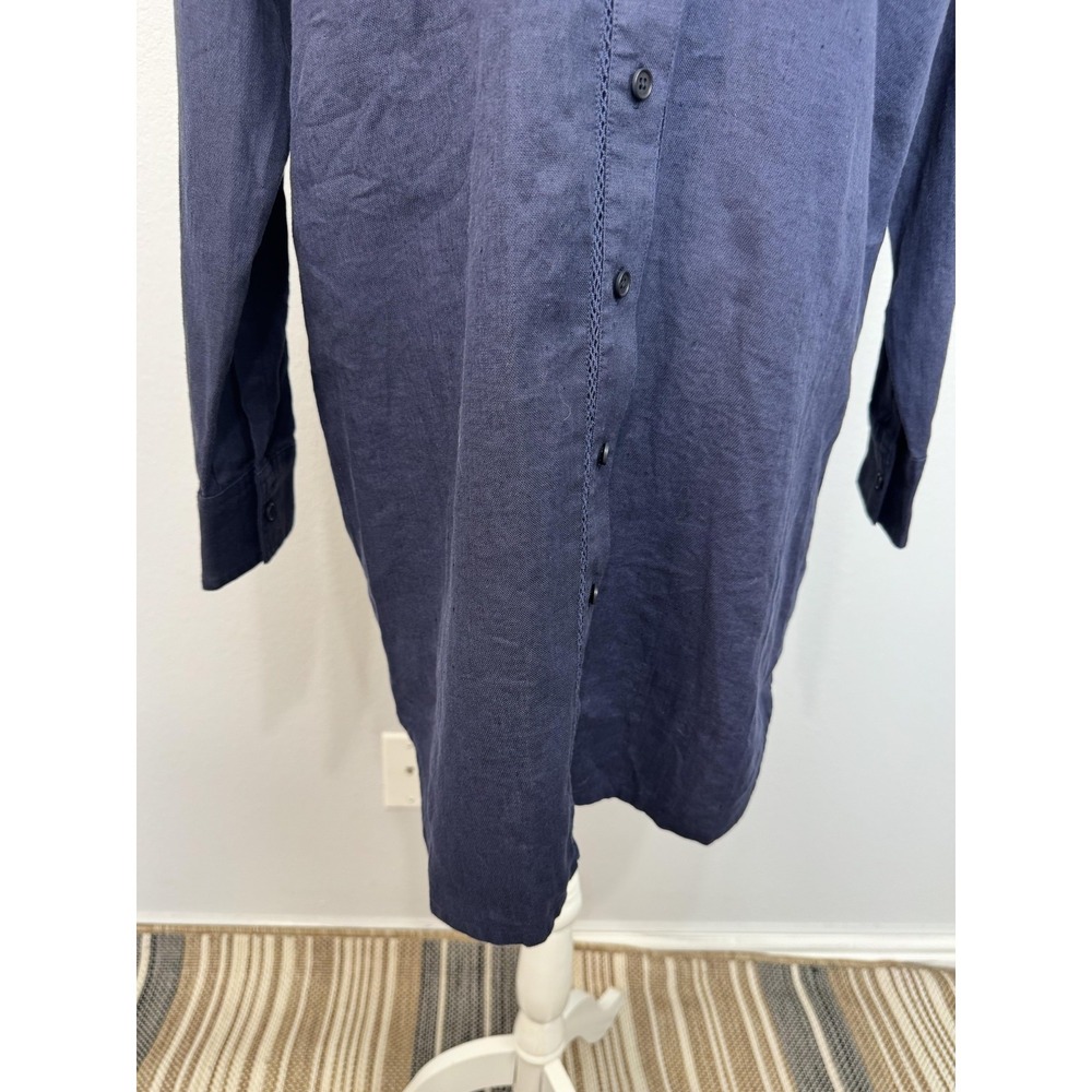 Outerknown Shirt Dress Women's XS Blue Linen Organic Cotton Crochet Long Sleeve - Picture 5 of 16